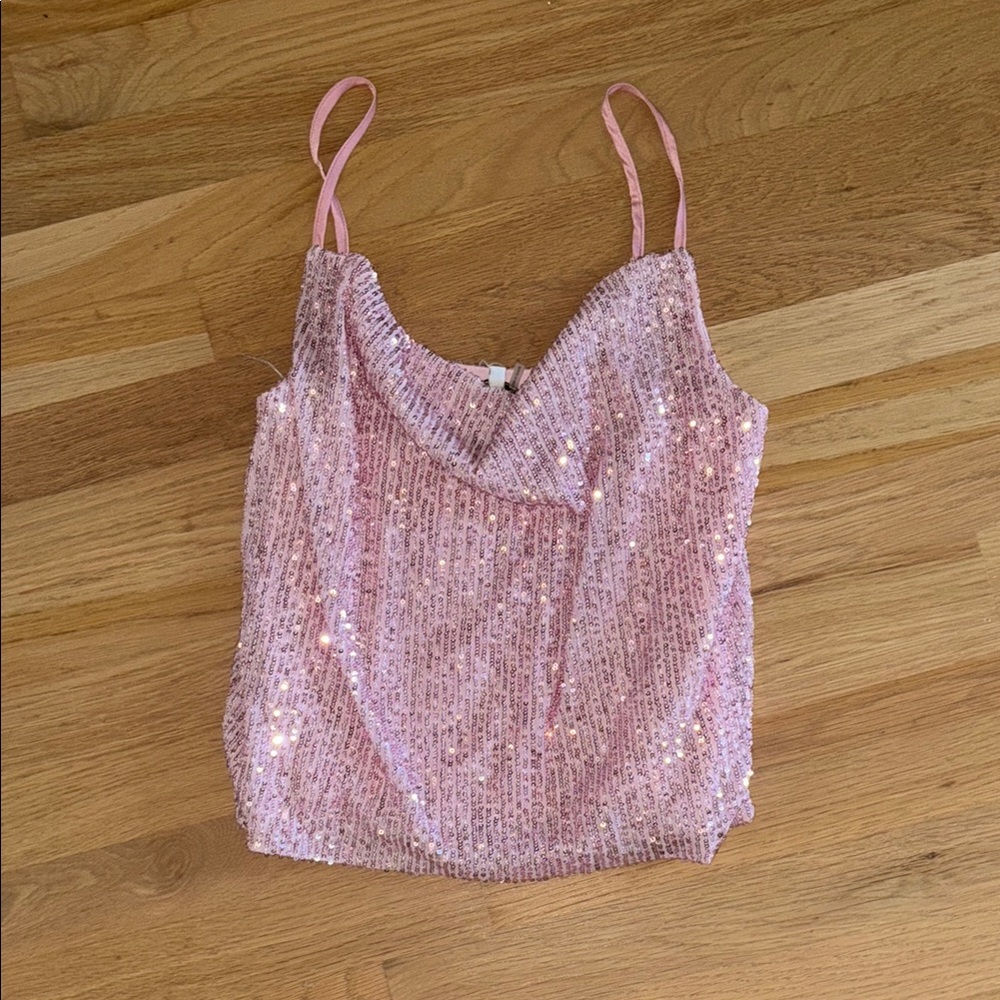 Endless rose sequin cowl neck top